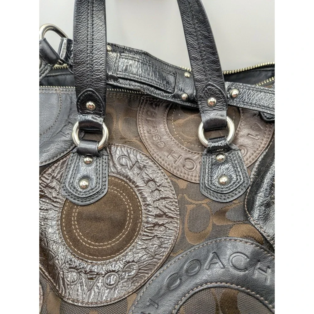 Vtg Y2K Coach Ashley Satchel Bag Chocolate Brown Patchwork Snaphead Shoulder Bag